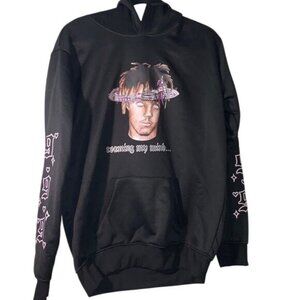 Inspired Black Hoodie With Graphic "Roaming My Mind" Print & Sleeve D size L